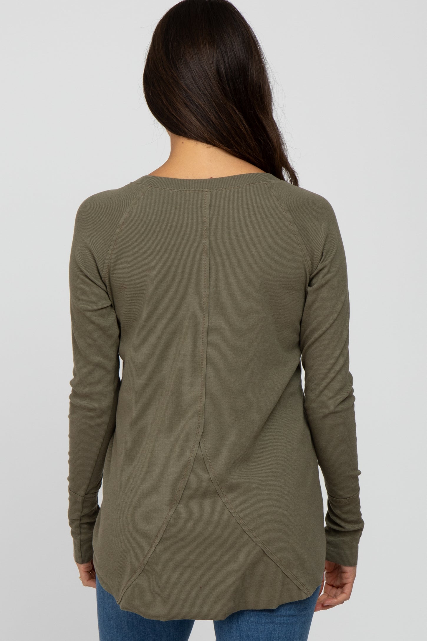 Olive Solid Ribbed Long Sleeve Top