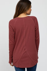 Rust Solid Ribbed Long Sleeve Maternity Top