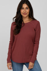 Rust Solid Ribbed Long Sleeve Maternity Top