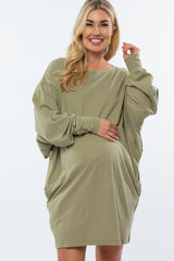 Light Olive Long Dolman Sleeve Maternity Dress