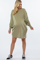 Light Olive Long Dolman Sleeve Maternity Dress