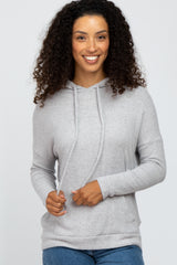 Heather Grey Ribbed Hooded Top
