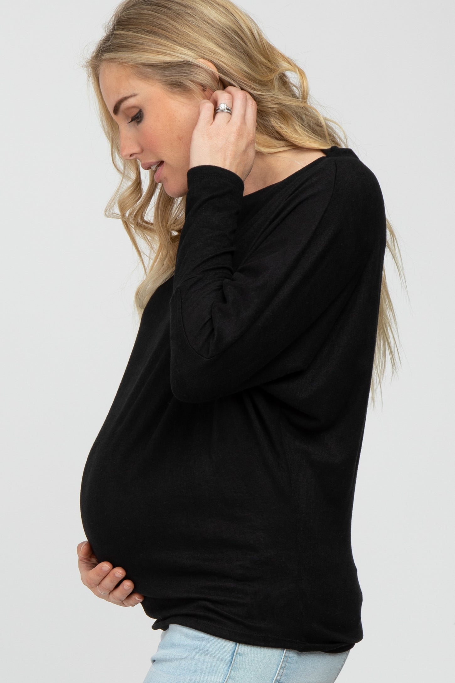 Black Soft Knit Off Shoulder Maternity Top