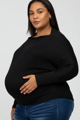 Black Soft Knit Off Shoulder Maternity Plus Top