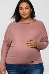 Mauve Soft Knit Off Shoulder Maternity Plus Top