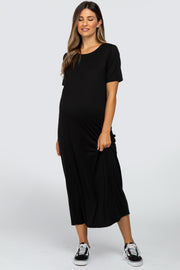 Black Short Sleeve Maternity MIdi Dress