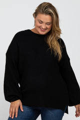 Black Knit Balloon Sleeve Plus Maternity Sweater