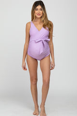 Lavender Waist Tie Maternity One-Piece Swimsuit