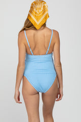 Blue Striped One-Piece Maternity Swimsuit