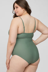 Olive Waist Tie Maternity Plus One-Piece Swimsuit