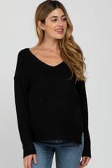 Black Soft Knit V-Neck Maternity Sweater