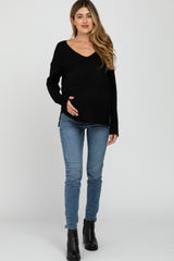 Black Soft Knit V-Neck Maternity Sweater