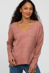 Rust Soft Knit V-Neck Maternity Sweater