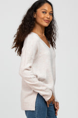Beige Soft Knit V-Neck Sweater