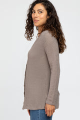 Mocha Waffle Knit Button Down Accent Top
