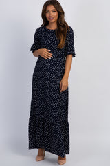 Navy Polka Dot Petite Maternity Maxi Dress