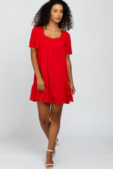 Red Lace Inset Maternity Dress