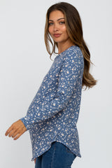 Blue Floral Long Sleeve Maternity Top