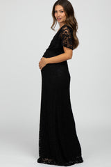 Black Lace Front Tie Maternity Maxi Dress