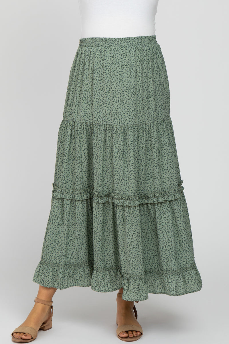 Mint Green Floral Chiffon Ruffle Tiered Maternity Maxi Skirt– PinkBlush