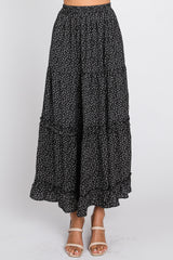 Black Floral Chiffon Ruffle Tiered Maxi Skirt