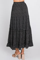 Black Floral Chiffon Ruffle Tiered Maxi Skirt