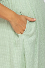 Mint Smocked Puff Sleeve Maternity Midi Dress