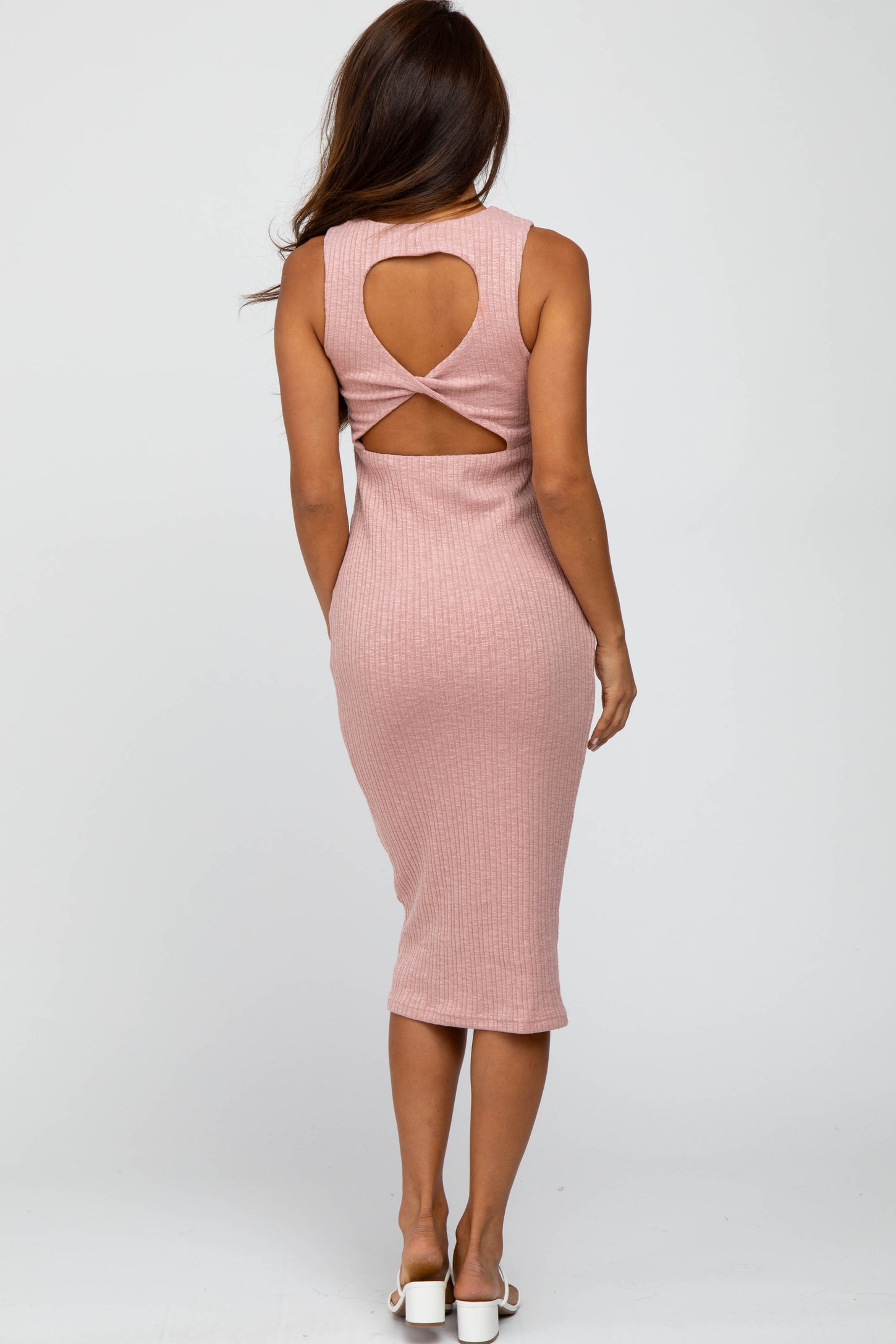 Mauve Twist Back Accent Ribbed Maternity Midi Dress Mauve Twist Back Accent Ribbed Maternity Midi Dress