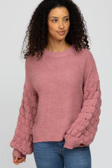 Mauve Textured Bubble Sleeve Maternity Sweater