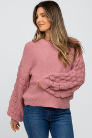 Mauve Textured Bubble Sleeve Maternity Sweater
