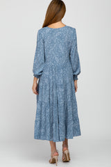 Blue Paisley Tiered Maternity Midi Dress