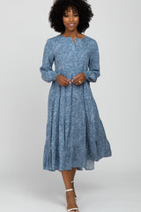 Blue Paisley Tiered Maternity Midi Dress