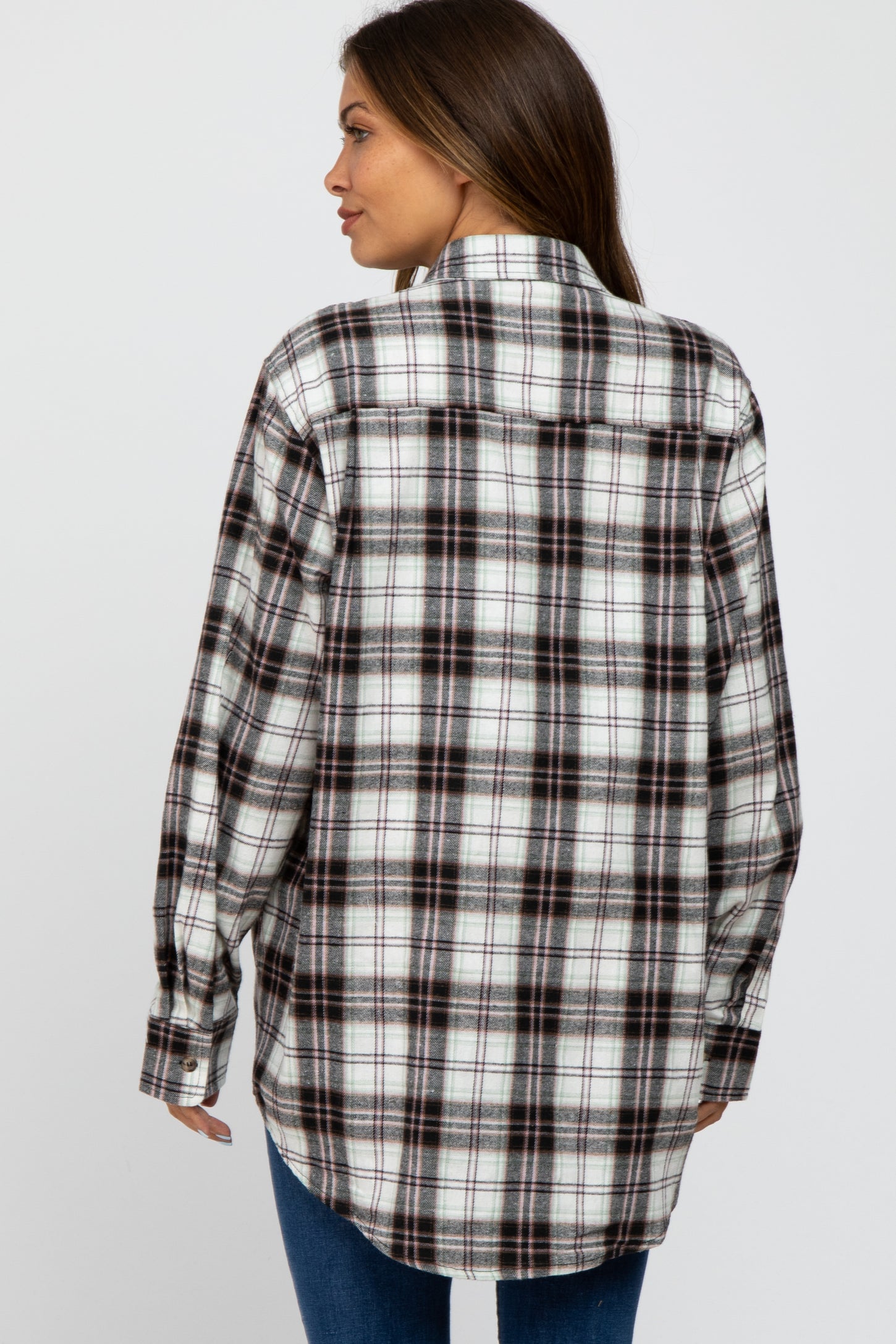 Black Plaid Button Up Collared Flannel Maternity Top– PinkBlush