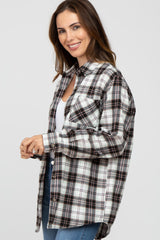 Black Plaid Button Up Collared Flannel Top