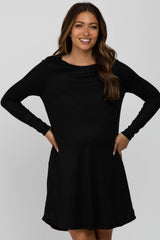 Black Ribbed Long Sleeve Maternity Dress