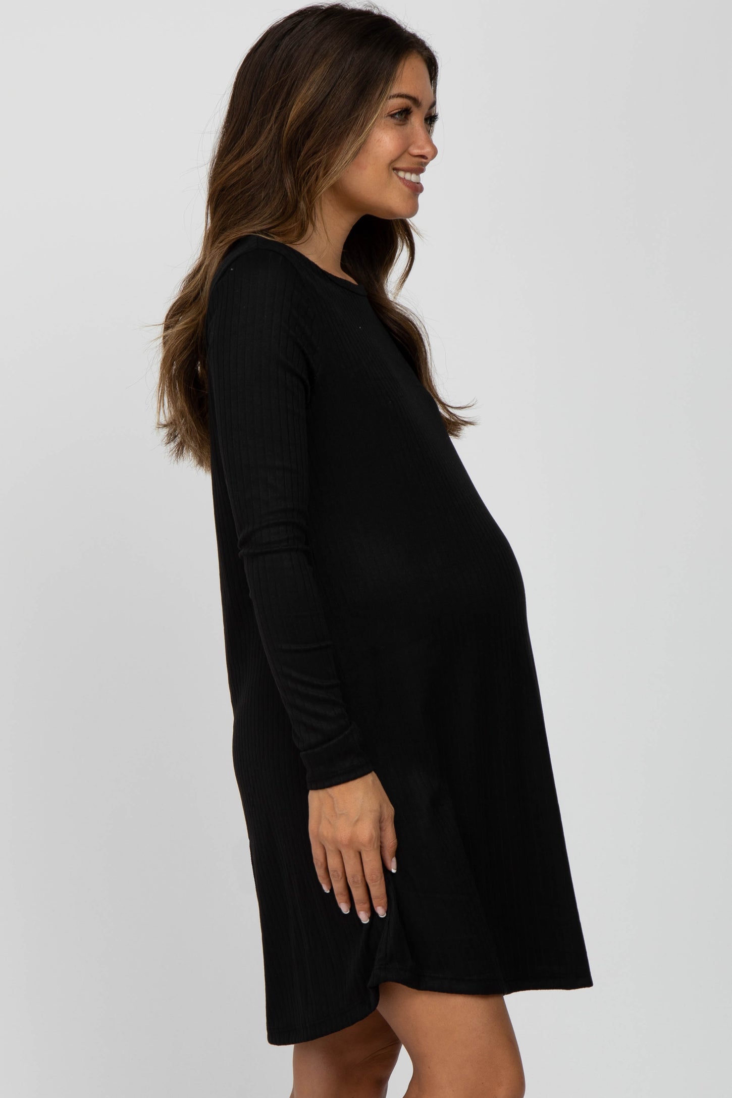 Black Ribbed Long Sleeve Maternity Dress– PinkBlush