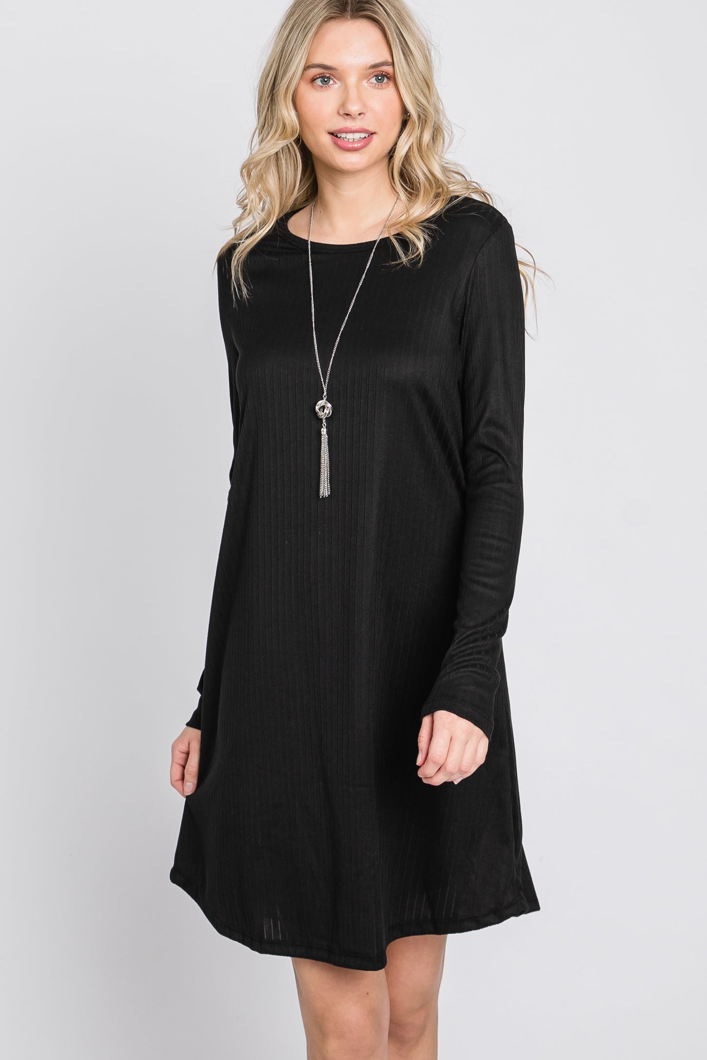 Black Ribbed Long Sleeve Maternity Dress– PinkBlush