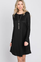 Black Ribbed Long Sleeve Maternity Dress