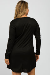 Black Ribbed Long Sleeve Plus Maternity Dress