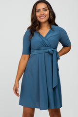 Blue Waist Tie Nursing Dress