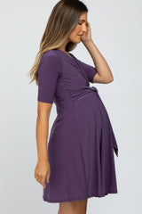 Plum Waist Tie Maternity Nursing Dress