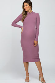 Lavender Ribbed Long Sleeve Mock Neck Maternity Midi Dress