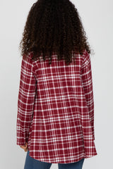 Burgundy Plaid Button Front Long Sleeve Top