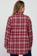 Burgundy Plaid Button Front Long Sleeve Plus Maternity Top