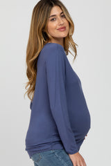 Blue Basic Long Sleeve Maternity Top