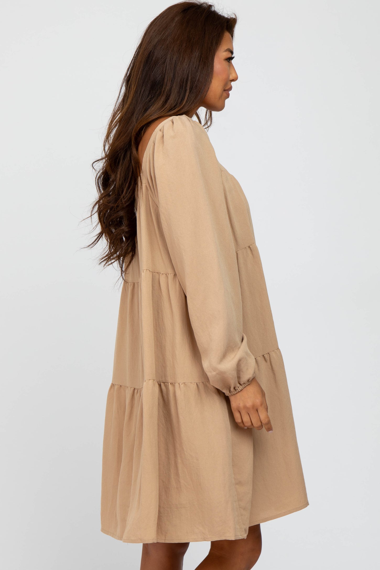 Taupe Long Sleeve Tiered Dress