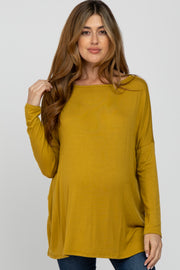 Yellow Wide Neck Maternity Long Sleeve Top