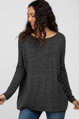 Charcoal Wide Neck Maternity Long Sleeve Top