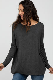 Charcoal Wide Neck Long Sleeve Top