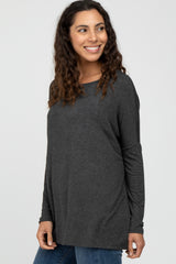 Charcoal Wide Neck Long Sleeve Top